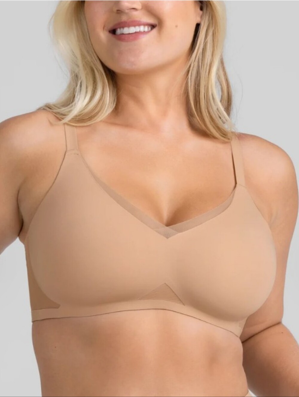 Honeylove Crossover Bra Underwire Free Adjustable Straps Sand Small